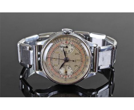 Berna Watch gentleman's stainless steel chronograph wristwatch, the signed silvered dial with outer track, subsidiary dials, 
