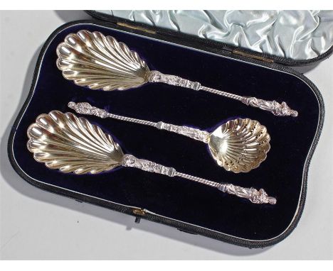Victorian apostle spoon set, London 1893 & 1894, the pair of spoons with an apostle to the top, a barley twist stem and shell
