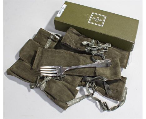 Christofle sterling silver set of six forks, fiddle pattern, each within leather wallets and boxed, 10.2oz in total (6)