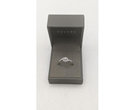 A diamond 9ct white gold diamond halo promise ring, size r, 2g