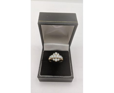 An opal and diamond 9ct yellow gold cluster ring, size Q1/2, 2.7gLocation:If there is no condition report, please request.