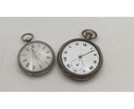 A Victorian silver ladies pocket watch A/F hallmarked Birmingham 1883 having engraved and engine turned decoration along with