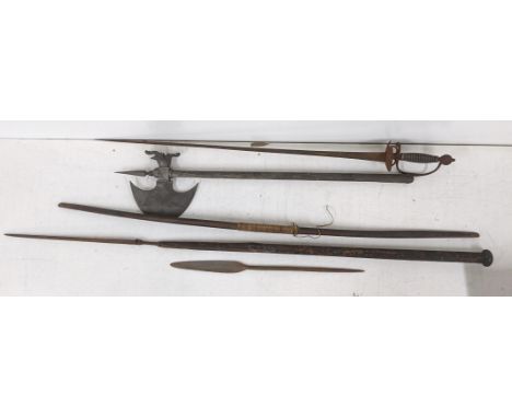 A Mughal Indian Tabar fighting axe mace with African tribal throwing spearsLocation:If there is no condition report shown, pl