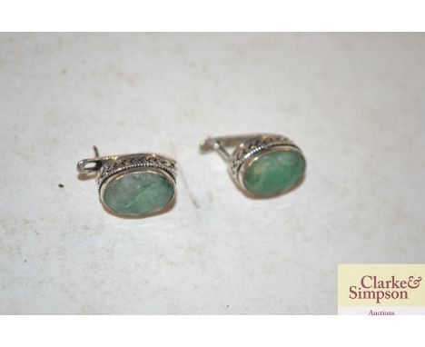 A pair of .925 and jade coloured ear-rings