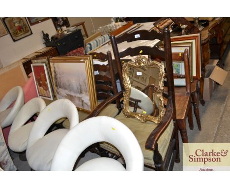 A set of four ladder back and rush seated dining chairs 