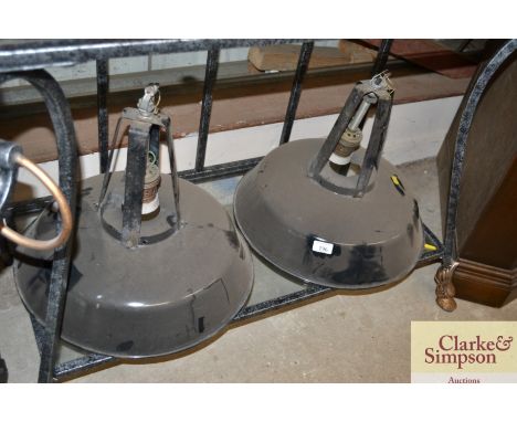 A pair of enamel retro ceiling lights 