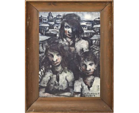 Timboeck, H. (um 1957) Mutter mit 2 Kindern. Öl/Lwd., re. u. sign. und dat. 1957. Ca. 65x 46 cm. R.