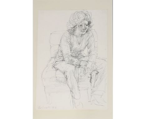 Grzimek, Waldemar (1918 Rastenburg - Berlin 1984) Auf einem Sofa Sitzende. Kugelschreiber/Papier (min. verschmutzt), li. u. s