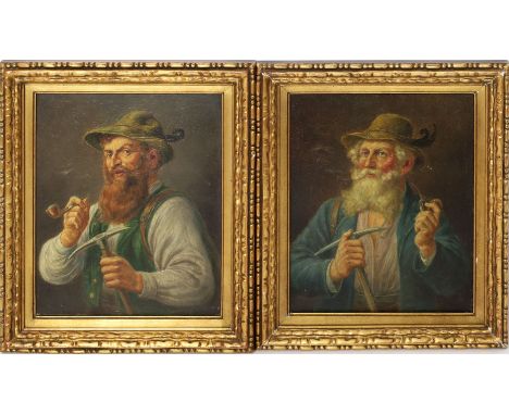 Monogrammist "RS" (1. Hälfte 20. Jh.) Pendants: Halbportraits 2-er Jäger. Öl/Holz, re. bzw. li. u. monog. Je ca. 31x 24,5 cm.