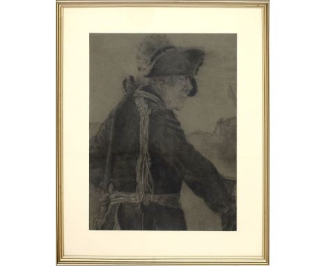 Unbekannter Maler (um 1920) Friedrich der Große. Kohle/Bleistiftzeichnung/Papier (Randmängel), re. u. 2x undeutlich und dat. 