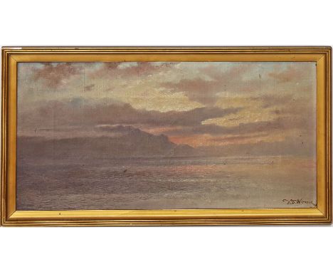 Romantiker (19. Jh.) Meeresküste in der Abenröte. Öl/Lwd., re. u. undeutich sign. D.D. Wonne. 20x 40 cm. R.