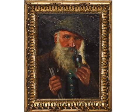 Recknagl, Theodor (1865 München 1945) Jäger mit Flinte und Pfeife. Öl/Holztafel, re. o. sign. 18x 14 cm. R.