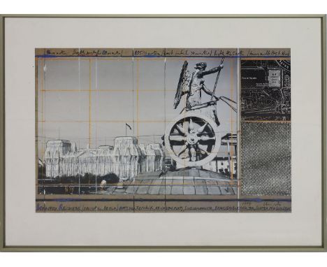 "Wrapped Reichstag", Christo. Offset. In der Platte sign. und dat. 1994. 35x 56 cm. R.