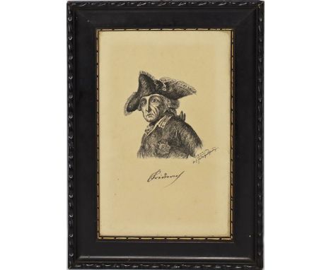 Unbekannter Zeichner (20. Jh.) Portrait Friedrichs II. Federzeichnung/Papier, re. u. unleserlich sign. und bez. "Orig. Federz