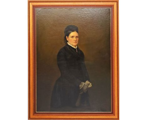 Portraitist (Ende 19. Jh.) Dreiviertelportrait einer Dame in schwarzem Kleid mit Spitzenkragen. Öl/Lwd. (kleinere Rest. und R