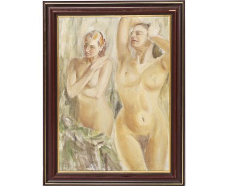 Unbekannter Maler (20. Jh.) 2 Mädchenakte. Mischtechnik/Platte. 70x 50 cm. R.
