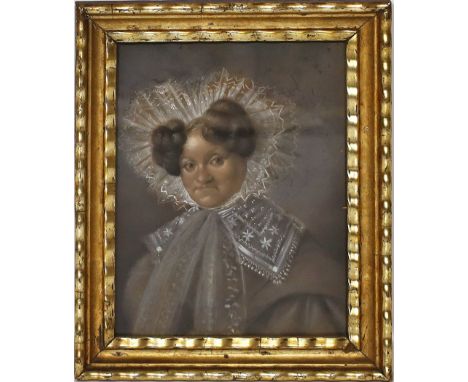 Portraitist (19. Jh.) Brustportrait einer Dame mit Spitzenhaube. Pastell/Papier. Ca. 24,5x 19 cm. R.