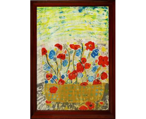 Unbekannter Maler (20. Jh.) Blumenstillleben. Acryl/Hartfaser. Ca. 68x 50,5 cm. R.
