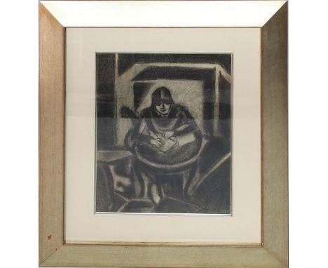 Schönberger (20. Jh.) Einen Brief Schreibende. Kohlezeichnung, mittig u. sign. Ca. 43,5x 35 cm. PP., R.