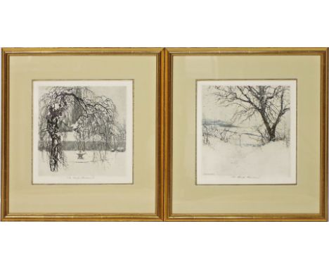 Kasimir, Luigi (1881 Pettau - 1962 Wien) 2 Radierungen: "AN DER HIMMELSTRASSE" und winterlicher Park in Wien (?). Mittig u. m