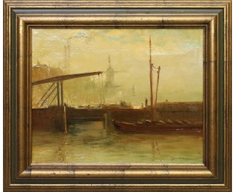 Wagemans, Pieter J. A. (1879-1955) Segelboot am Steg. Öl/Lwd. (vergilbt?, Altersspuren), re. u. sign. 41x 51 cm. R.