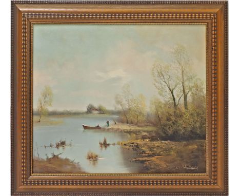 Schmidtbauer, Karl (geb. 1921 Ebelsberg) Seeufer. Öl/Lwd., re. u. sign. 50x 60 cm. R.