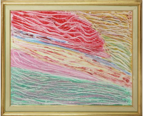 Unbekannter Maler (20. Jh.) Farbkomposition. Mischtechnik, li. u. unleserlich sign. und dat. (19)77. Ca. 60x 80 cm. R.