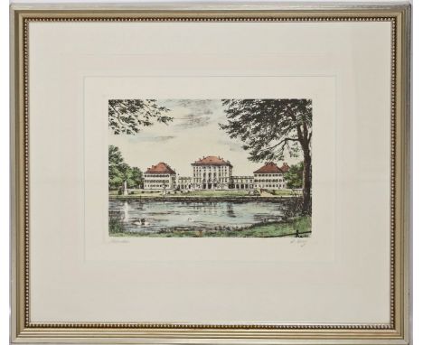 Unbekannter Künstler (20. Jh.) "München" - Schloß Nymphenburg. Koloriere Radierung, re. u. mit Bleistift sign. "R. Lesy?". Bi