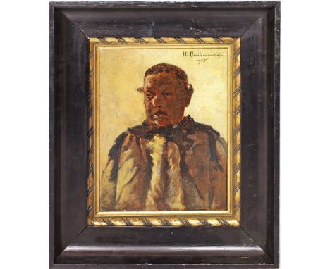 Backmansson, Hugo (1860-1953) Mann im Brustportrait. Öl/Holztafel, re. o. sign. und dat. 1905. 22,5x 18 cm. R.