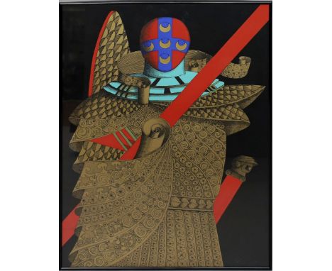 Pompa, Gaetano Ritterfigur. Farbserigraphie/Goldfarbe/Papier, li. u. mit Bleistift sign. und Ex. 79/99. Blattmaß ca. 69x 49 c
