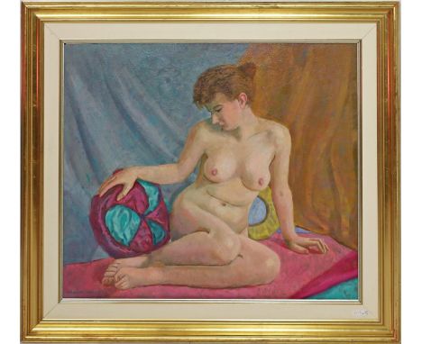 Unbekannter Maler (20. Jh.) Liegender, weiblicher Akt. Öl/Lwd./Hartfaser, li. u. sign. "Magorivar..." Ca. 68x 80 cm. R.