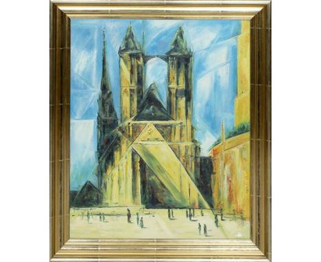 Unbekannter Maler. Marktkirche von Halle, nach L. Feininger. Öl/Lwd. 60x 50 cm. R.