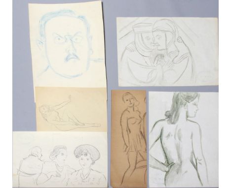 Klingshirn, Adolf (1890 München 1972) Neun Arbeiten mit Darstellungen von Personen, dabei Frauenakt und Portrait. Aquarelle/Z