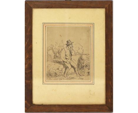 Preller, Friedrich (1804-1878) Bauernstudie. Federzeichnung (fleckig), re. u. monog. und dat. 1849. 11x 9 cm. P., R.
