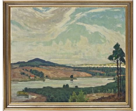 Albitz, Richard (1876 Berlin 1954) "Märkisches Land Scharmützelsee", so auf Keilrahmen betitelt. Öl/Lwd. (l. besch.), re. u. 