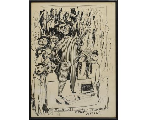 Mühlenhaupt, Kurt (1921 Klein Ziescht- Berlin 2006) "Oskar verkauft", so re. u. betitelt und monog., dat. (19)60. Bleistift/F
