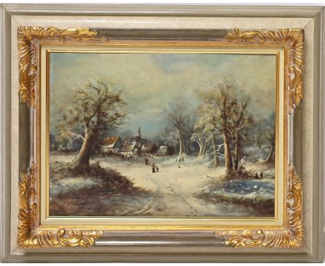 Clemes, H. (geb. 1941 Nürnberg) Winterlandschaft. Öl/Holztafel, li. u. sign. 30x 40 cm. R.