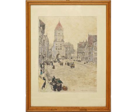 Liebermann, Ernst (1869 Langemüß - Beuerberg 1960) "Jakobusstrasse mit Jakobustor", so re. u. bez. und in der Platte sign. Te