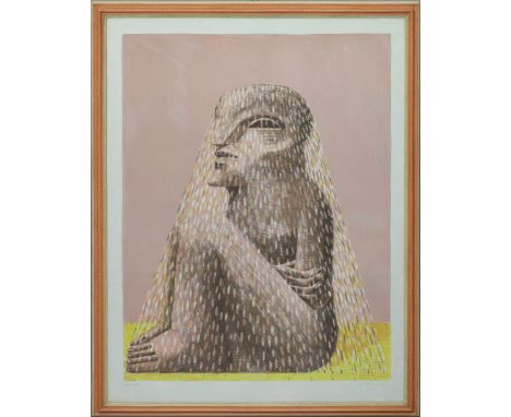 Antes, Horst (geb.1936 Heppenheim) Sitzende Figur mit Schleier (1979). Farblithographie (min. fleckig), re. u. mit Bleistift 