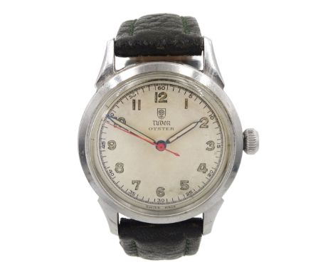 Tudor Oyster gentleman's stainless steel manual wind wristwatch, Ref. 4540,  on black leather strapCondition Report:Movement 
