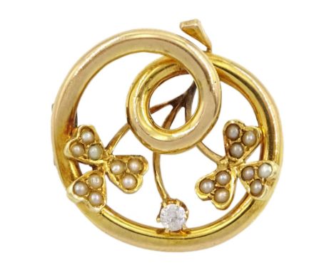 Early 20th century 15ct gold old cut diamond and seed pearl shamrock broochCondition Report:Approx 4.25hm, tested 15ct (back 