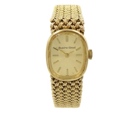 Bueche-Girod 9ct gold ladies manual wind bracelet wristwatch, hallmarkedCondition Report:Approx 32.45gm (excluding movement),