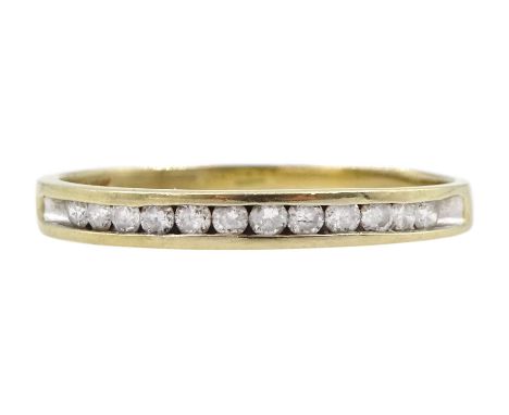 Gold channel set diamond half eternity ring, stamped 10KCondition Report:Approx 1.6gm, size T-U