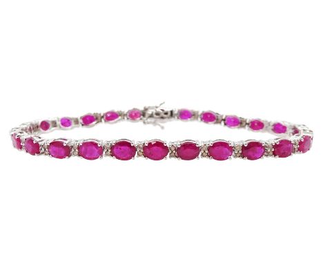 18ct white gold oval ruby and round brilliant cut diamond bracelet, stamped 18K, total ruby weight approx 9.65 caratCondition