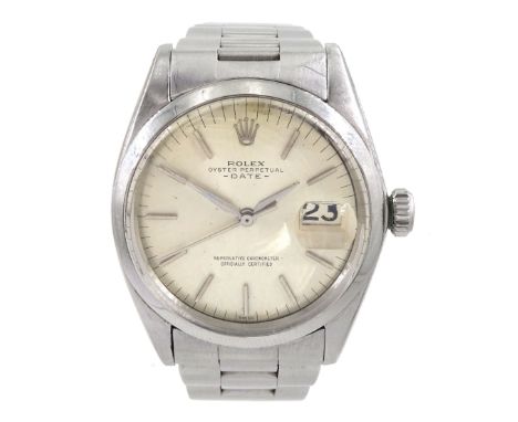 Rolex Oyster Perpetual gentleman's stainless steel automatic wristwatch, Ref. 1500, serial No. 95801**, silvered dial with ba