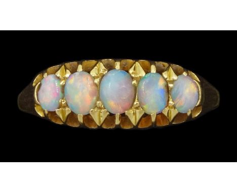 Early 20th century 18ct gold five stone opal ringCondition Report:Approx 1.95gm, testes 18ct, size M-N, max depth = 6mm, opal