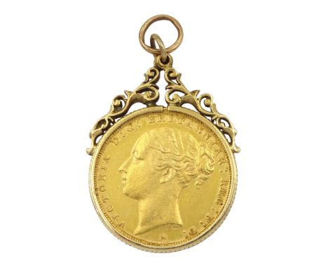 Queen Victoria 1887 gold full sovereign coin, loose mounted in 9ct gold pendant, hallmarkedCondition Report:Approx 9.85gm