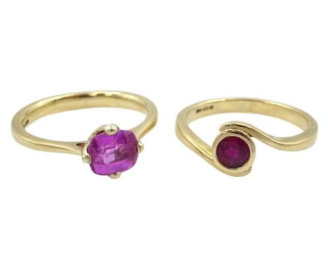 Gold pink sapphire ring and one other red stone set ring, both hallmarked 9ctCondition Report:Approx 6.6gm, sizes Q &amp; Q-R