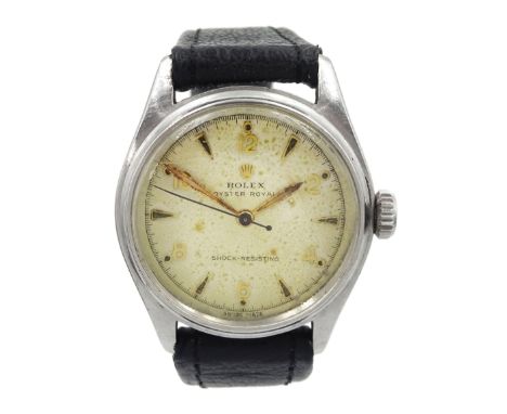 Rolex Oyster Royal gentleman's stainless steel manual wind wristwatch, Ref. 6044, serial No. 720560, on black leather strapCo