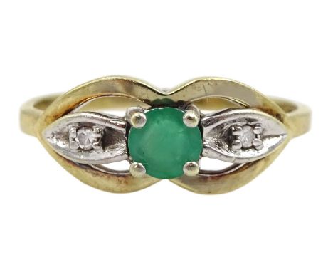 9ct gold round emerald and diamond ring, with pierced setting, Birmingham import mark 1980Condition Report:Approx 1.7gm, size